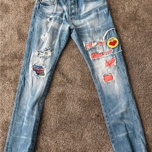 Billionaire Boys Club Blue Patchwork Skinny Jeans